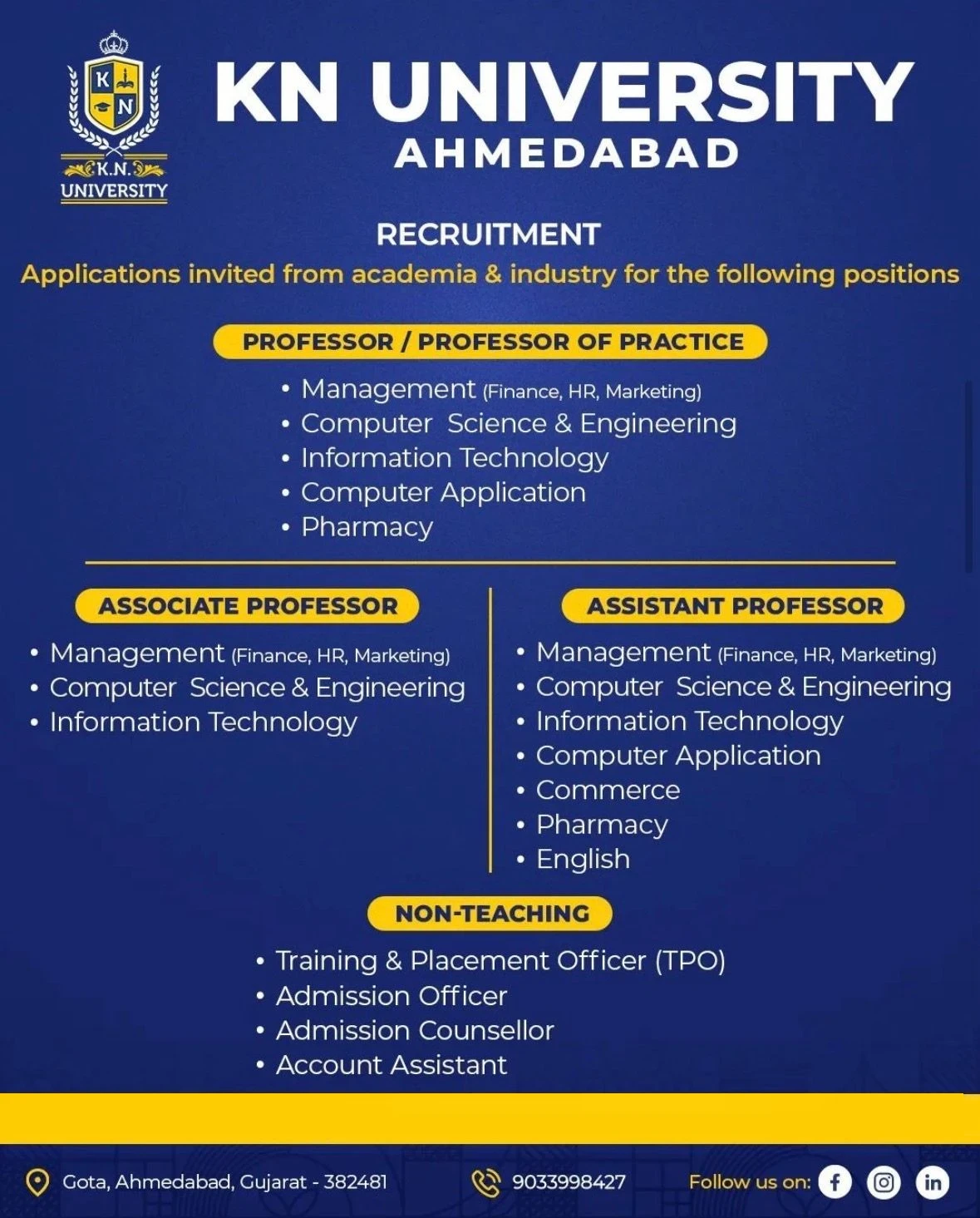 KN University Teaching Non-Teaching Recruitment 2026